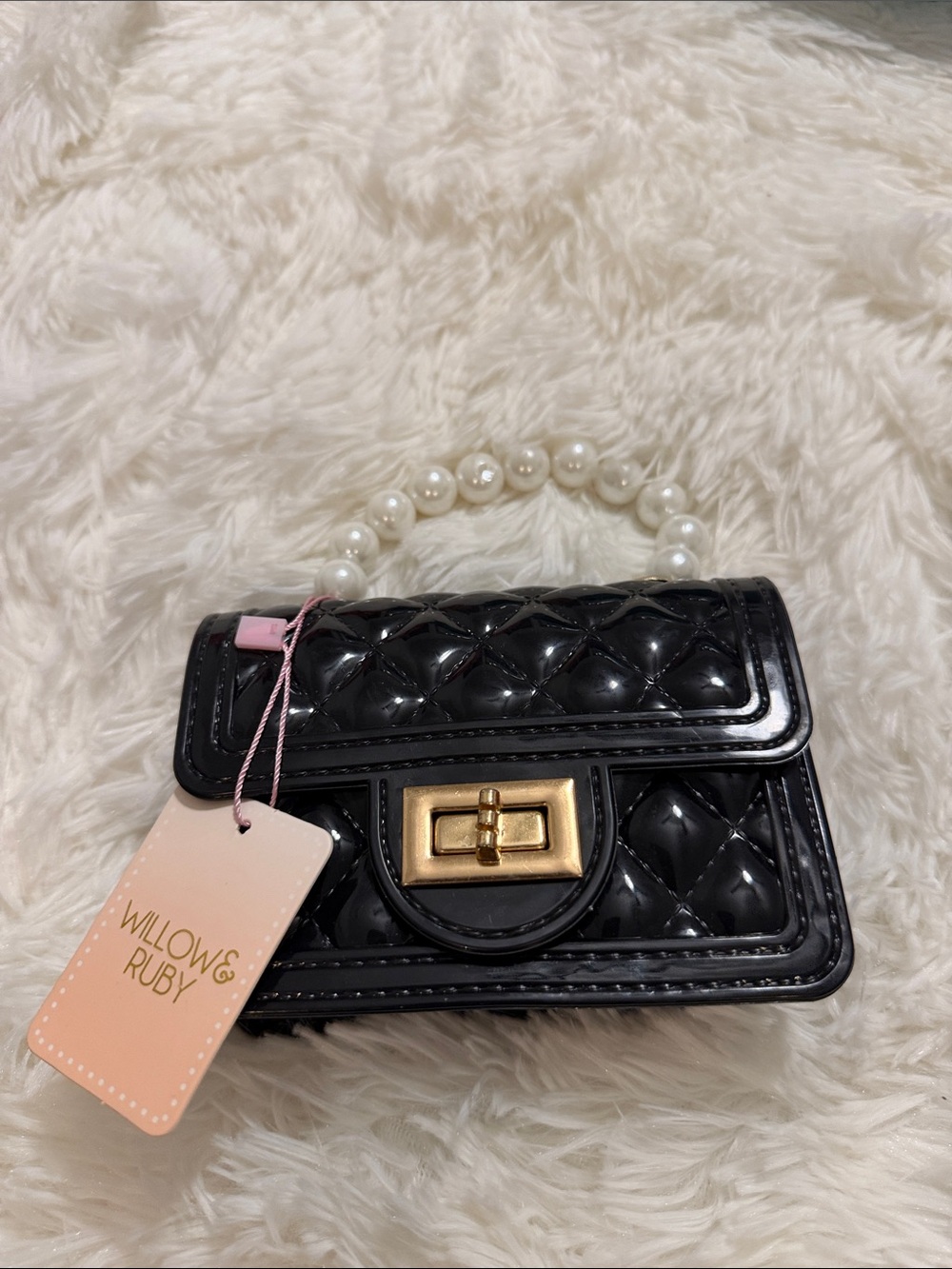 Black Quilted Mini Pearl-Handle Bag